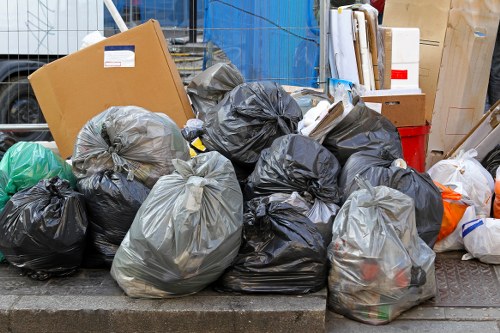 Business office with organized waste containers